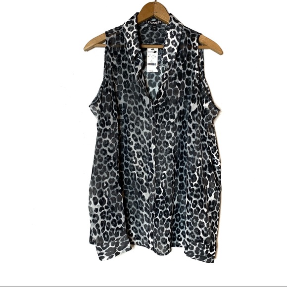 Express Tops - EXPRESS LONG SLEEVE COLD SHOULDER BLOUSE LEOPARD L